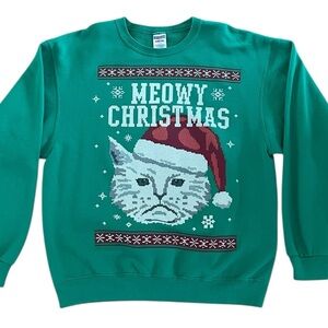 JERZEES GRUMPY CAT “MEOWY CHRISTMAS” UGLY CHRISTMAS SWEATER SWEATSHIRT Size L